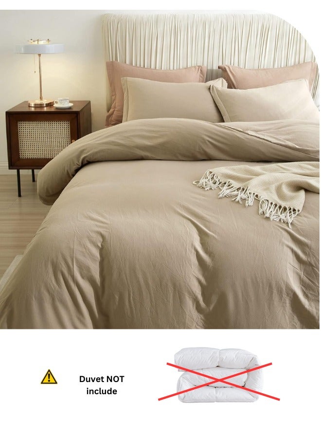 LUNA Home Washable Cotton 6 Pieces King Size Duvet Cover Plain Design, Plain Beige Color - Image 3