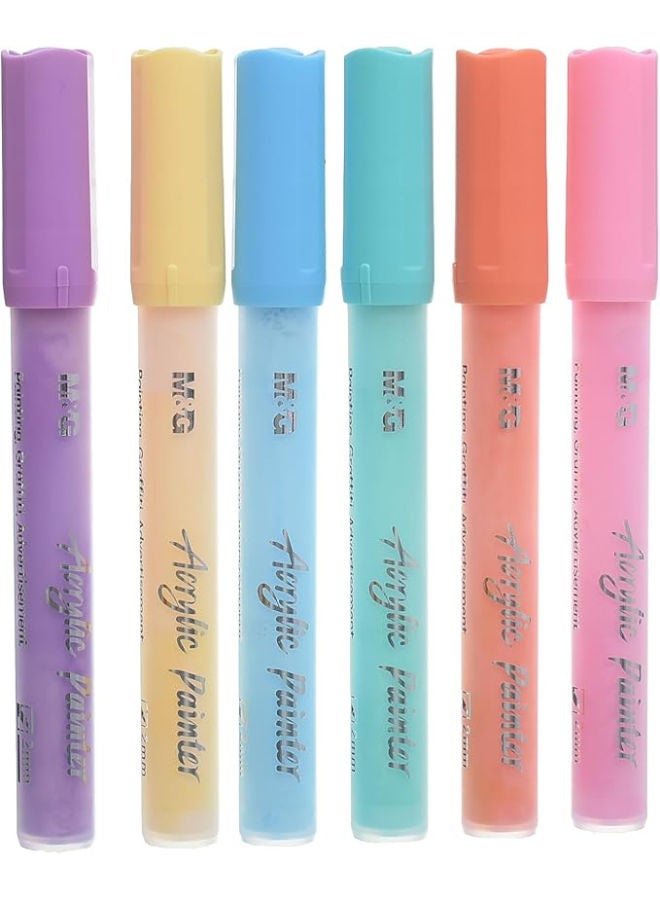 M&G Acrylic Pen Set, Pastel Art Creations, Fine Tip, Vibrant Ink, 6 Pens - Image 1