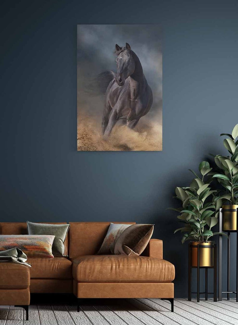 لوحة كانفاس على إطار خشبي، تصميم حصان مع غبار الصحراء، للمنزل، غرفة المعيشة، المكتب، الديكور - Image 3