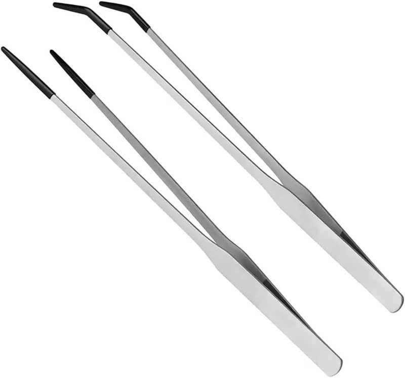 Silver Reptile Feeding Tongs Set Straight And Curved Long Tweezers With Non Slip Tip - Image 2