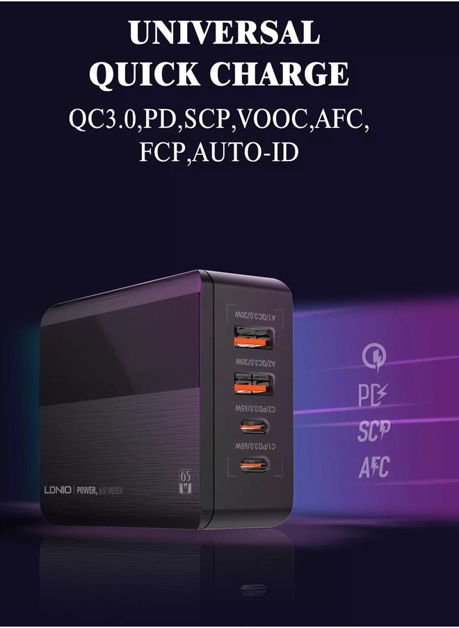 LDNIO - 65W USB C Charger, 4-Port Desktop USB Charger Station with PD+QC3.0, Multiport Fast Charger Adapter Compatible with MacBook Pro/Air, iPhone 13 Pro Max/12 Pro Max, iPad Series - Image 1