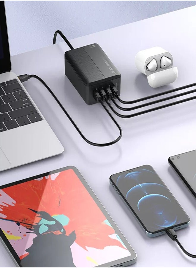 LDNIO - 65W USB C Charger, 4-Port Desktop USB Charger Station with PD+QC3.0, Multiport Fast Charger Adapter Compatible with MacBook Pro/Air, iPhone 13 Pro Max/12 Pro Max, iPad Series - Image 1