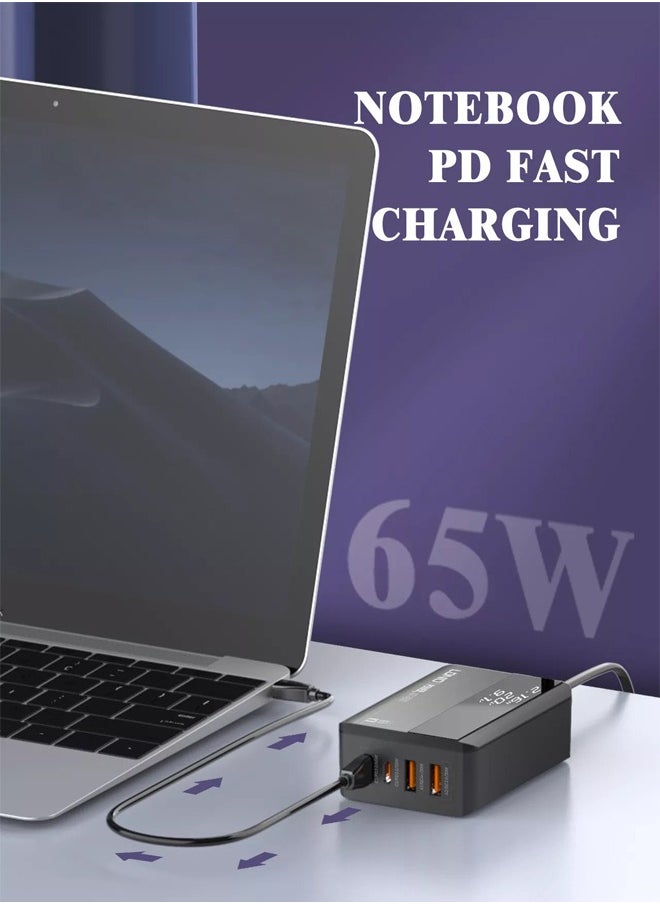 LDNIO - 65W USB C Charger, 4-Port Desktop USB Charger Station with PD+QC3.0, Multiport Fast Charger Adapter Compatible with MacBook Pro/Air, iPhone 13 Pro Max/12 Pro Max, iPad Series - Image 1