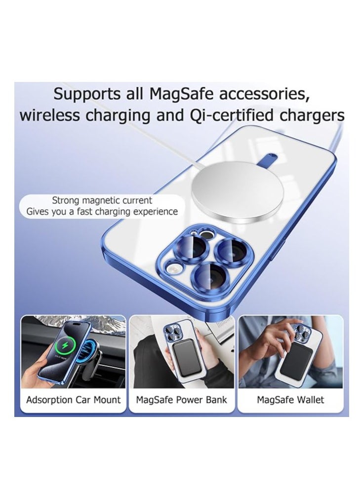 Case - Magnetic for iPhone 15 Pro Case with MagSafe [Support Wireless Charging] Clear TPU Shockproof Protective Phone Cover for iPhone 15 Pro Case with Integrated Camera Lens Protector Blue - Image 1