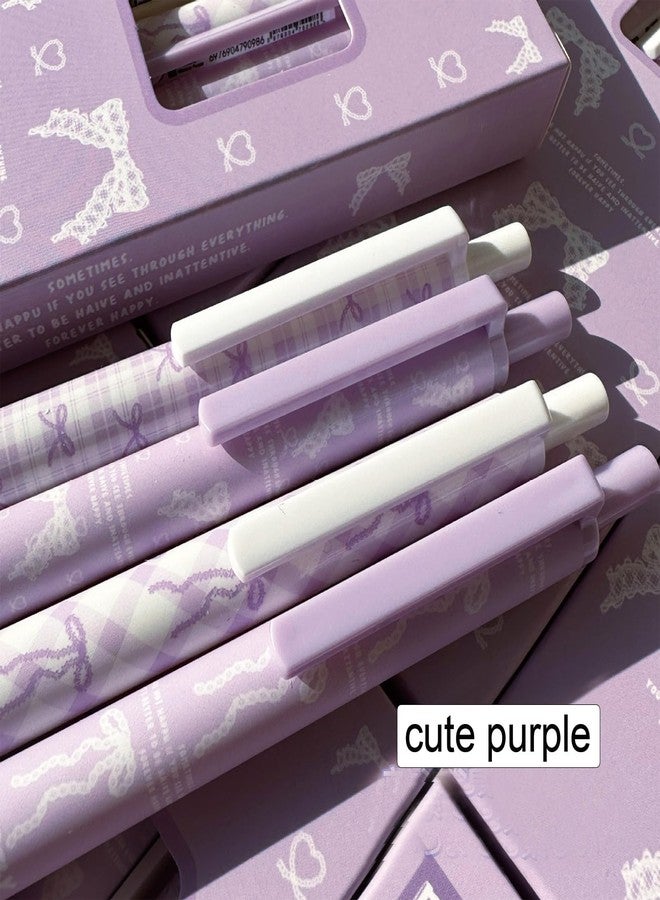 MOZXIRZ 4 Pcs Cute Retractable Pens Bowknot Gel Pens 0.5mm Fine Point Black Ink Smooth Writing Pen Office School Supplies Cartoon Kawaii Purple Pen for Women Girls (Purple) - Image 3