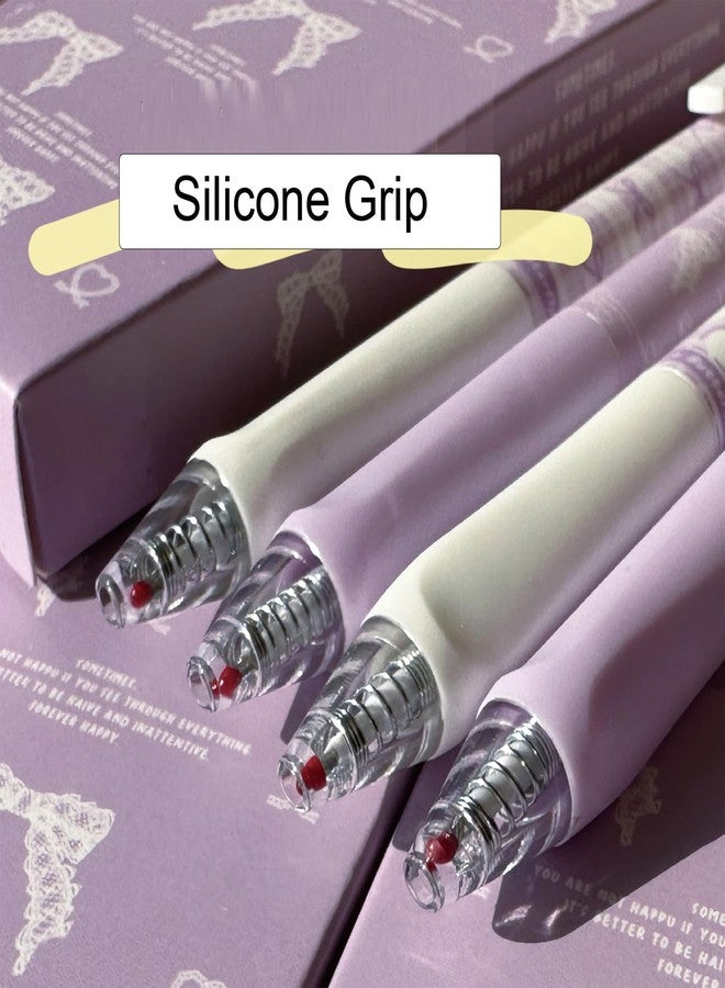 MOZXIRZ 4 Pcs Cute Retractable Pens Bowknot Gel Pens 0.5mm Fine Point Black Ink Smooth Writing Pen Office School Supplies Cartoon Kawaii Purple Pen for Women Girls (Purple) - Image 4