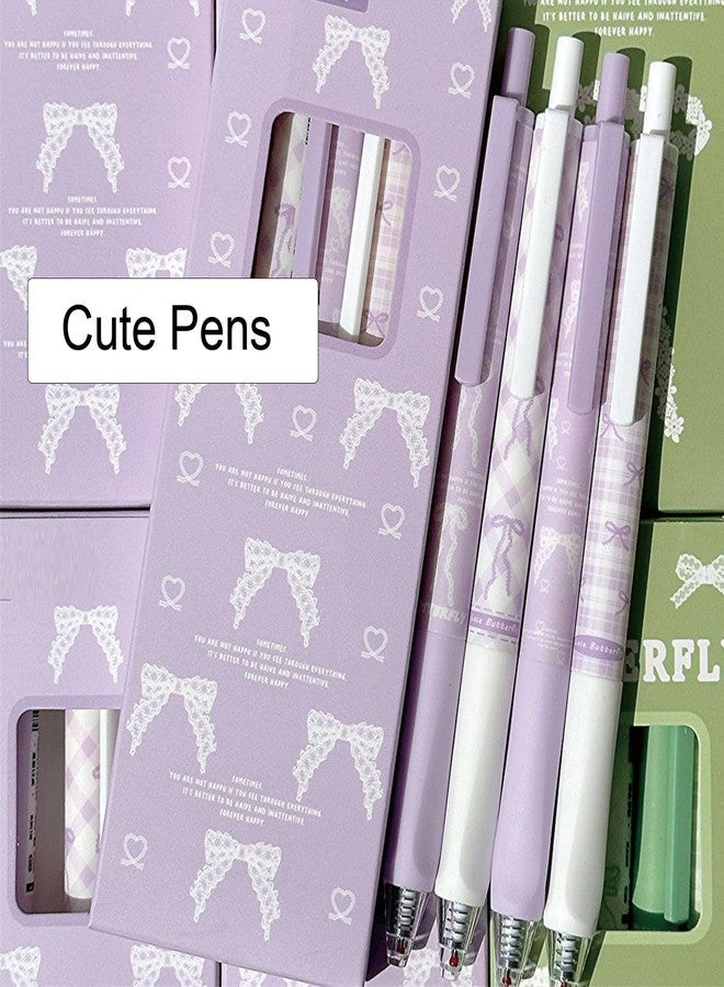 MOZXIRZ 4 Pcs Cute Retractable Pens Bowknot Gel Pens 0.5mm Fine Point Black Ink Smooth Writing Pen Office School Supplies Cartoon Kawaii Purple Pen for Women Girls (Purple) - Image 2