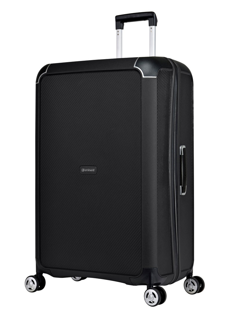eminent Champion Hard Case Travel Bag Luggage Trolley Polypropylene Lightweight 4 Quiet Double Spinner Wheels Suitcase With TSA Lock B0002 Black  - Image 1
