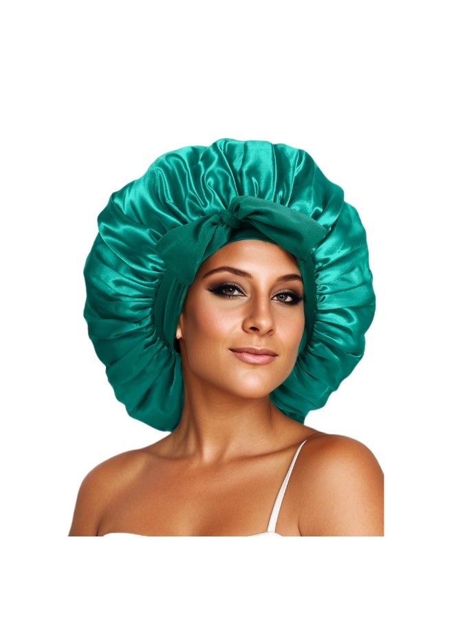 غطاء نوم من الساتان الساتان قابل للتعديل مع شريط، غطاء نوم ليلي حريري مزدوج الطبقة مع شريط مطاطي بربطة عنق مرنة - Image 1