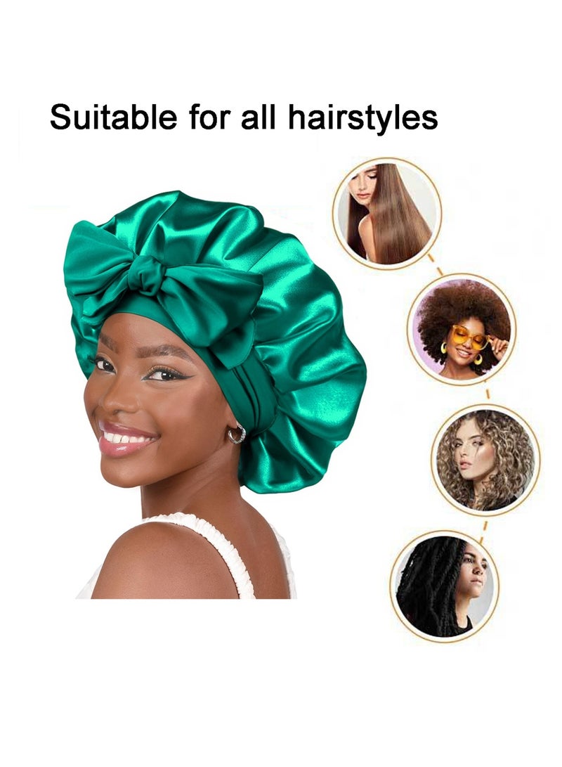 غطاء نوم من الساتان الساتان قابل للتعديل مع شريط، غطاء نوم ليلي حريري مزدوج الطبقة مع شريط مطاطي بربطة عنق مرنة - Image 2