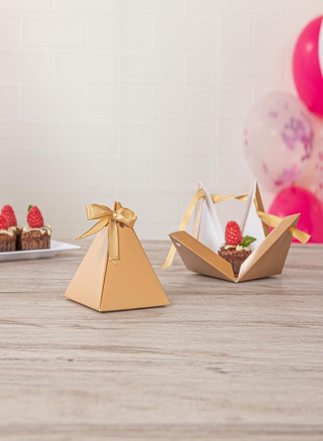 ريستورنت وير علب هدايا هرمية الشكل من ريستورانت وير باستري تيك، مقاس 3 × 3 × 3 بوصة، 100 علبة هدايا مثلثة الشكل - علب حلوى مثلثة الشكل من الورق البني للاستخدام مرة واحدة مع شريط ساتان، مثالية لحفلات الزفاف أو المناسبات. - Image 3