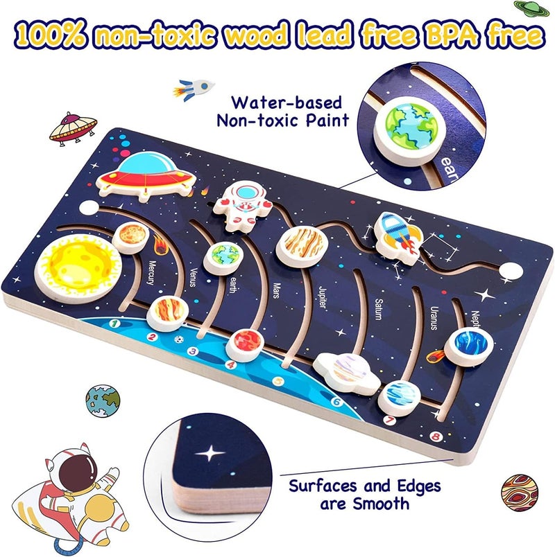 Wooden Solar System Puzzles for Kids, Toddlers Planet Outer Space Toys Preschool Learning Activities Montessori Educational Toys Space Busy Board Gifts for Boys Girls (12PCS) - Image 3