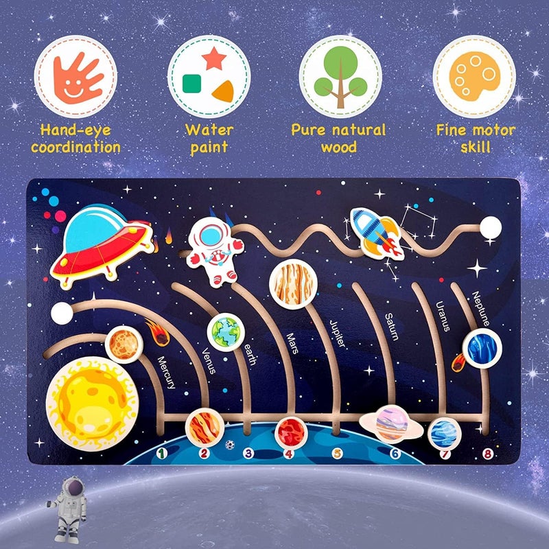Wooden Solar System Puzzles for Kids, Toddlers Planet Outer Space Toys Preschool Learning Activities Montessori Educational Toys Space Busy Board Gifts for Boys Girls (12PCS) - Image 2