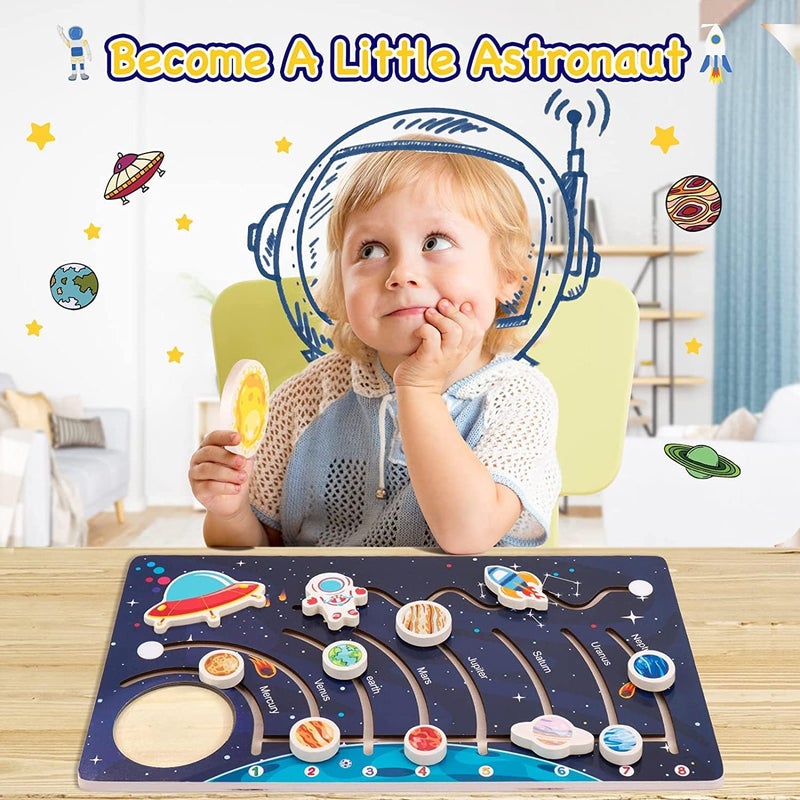 Wooden Solar System Puzzles for Kids, Toddlers Planet Outer Space Toys Preschool Learning Activities Montessori Educational Toys Space Busy Board Gifts for Boys Girls (12PCS) - Image 5