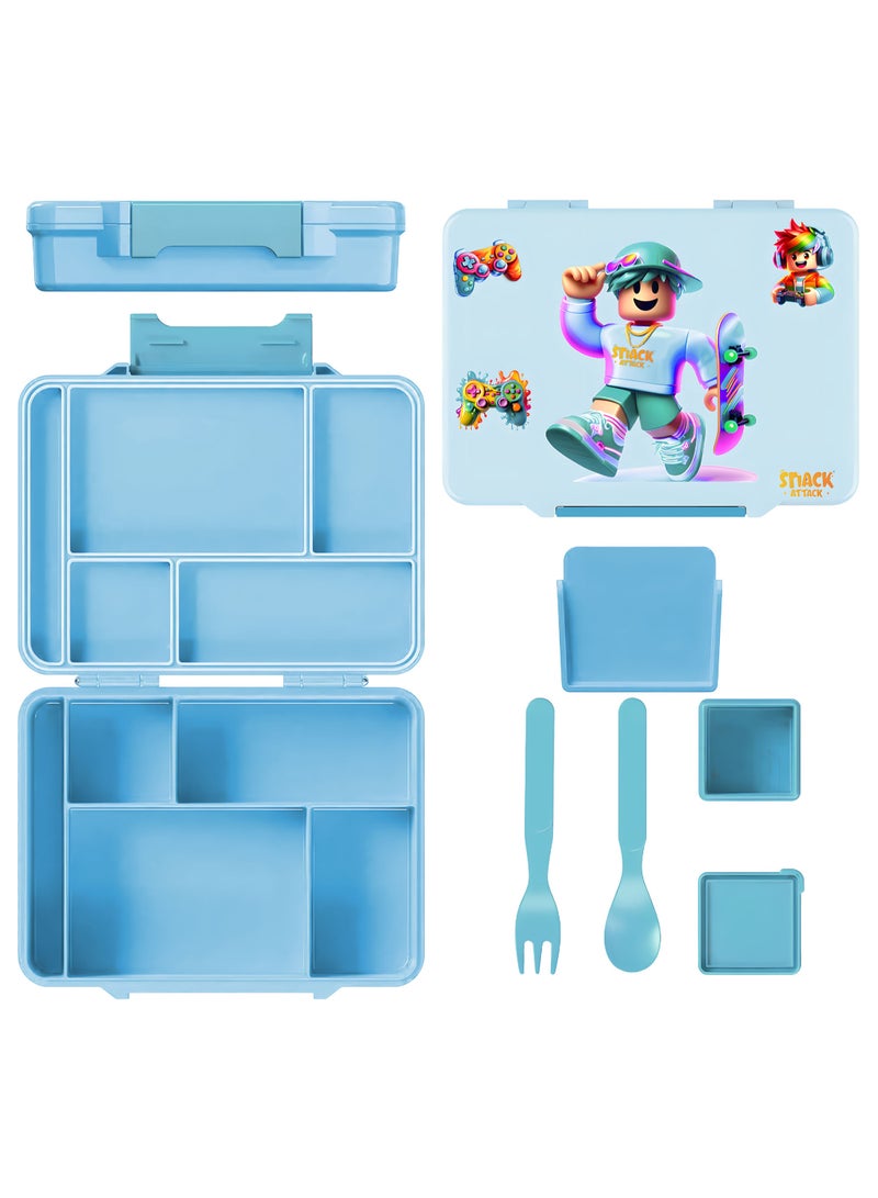 Snack Attack Convertible Kids Bento Lunch Box – 3 to 5 Compartment Food-Grade Leakproof Lunchbox with Silicone Seal – BPA-Free – Colorful Cartoon Artwork for Boys & Girls – Ideal for School & Daycare - Image 1