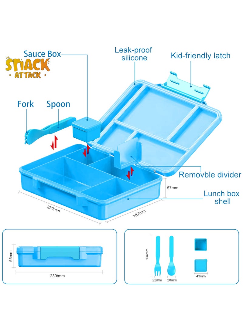 Snack Attack Convertible Kids Bento Lunch Box – 3 to 5 Compartment Food-Grade Leakproof Lunchbox with Silicone Seal – BPA-Free – Colorful Cartoon Artwork for Boys & Girls – Ideal for School & Daycare - Image 3