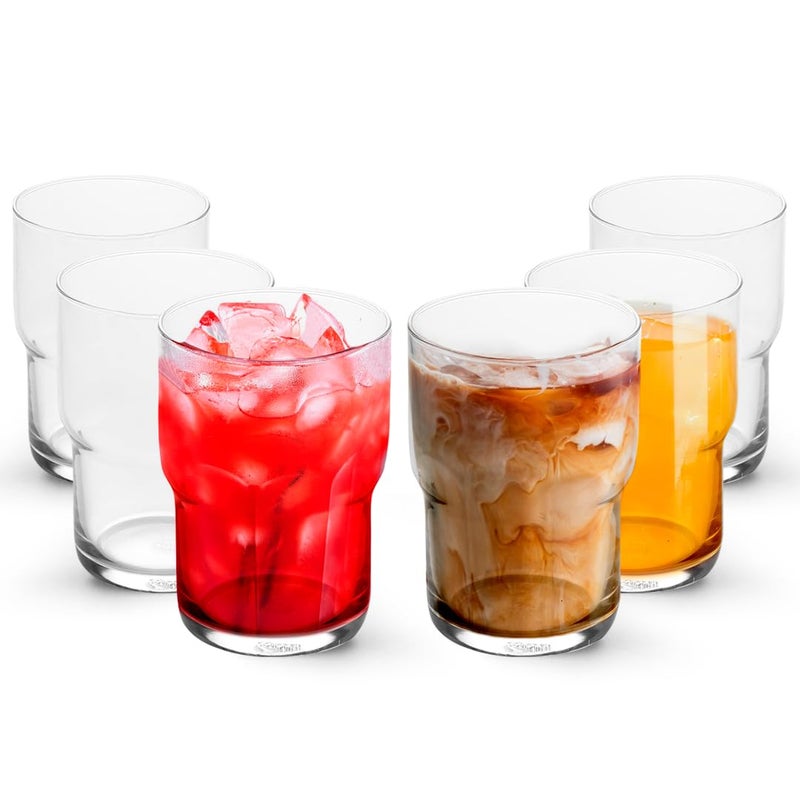 LEMONSODA Modern Iced Coffee Glasses  Stackable Crystal Clear Cups For Any Drink  Water Coffee Tea Expresso Smoothies  Quality Glassware  Dishwasher Safe  Housewarming Gifts Set of 615oz