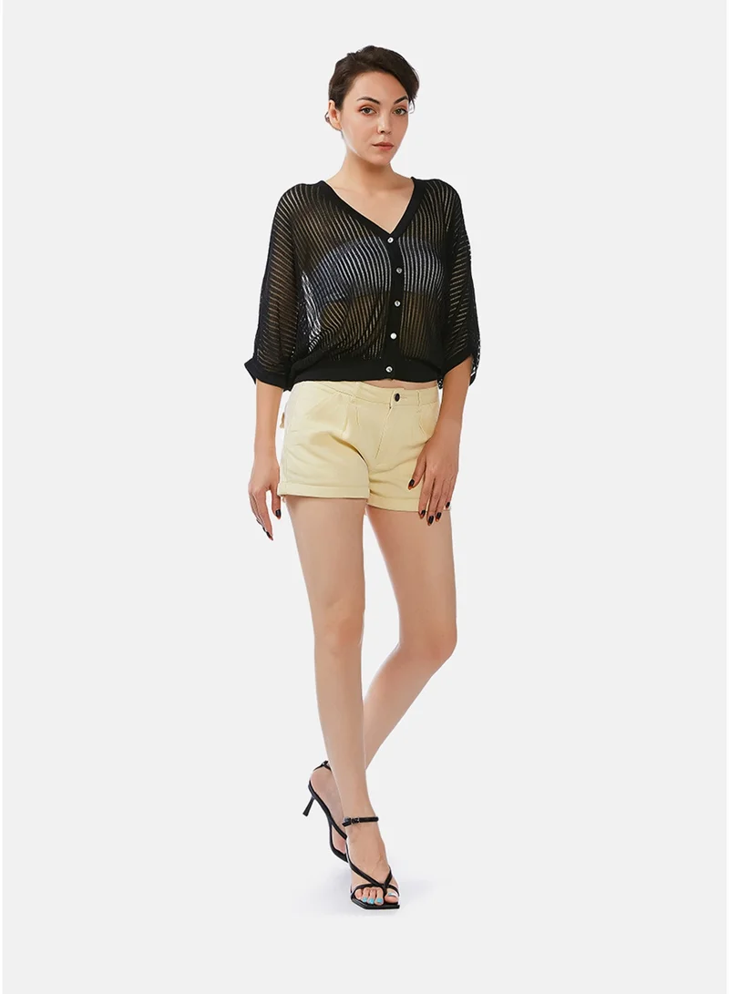 London Rag London Rag Light Yellow Pleated Shorts
