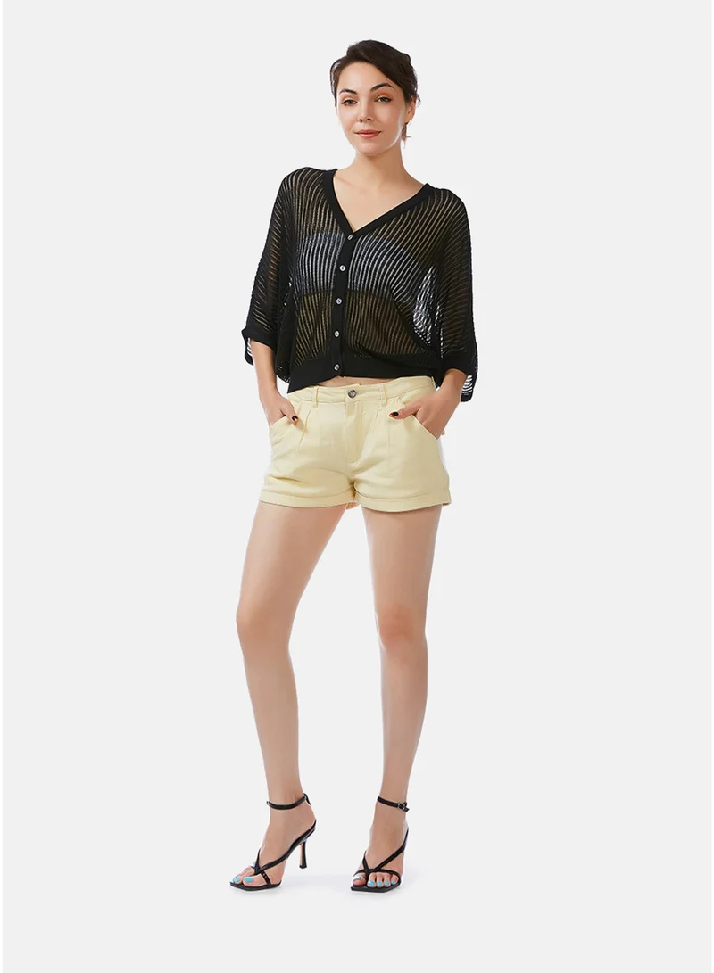 London Rag London Rag Light Yellow Pleated Shorts