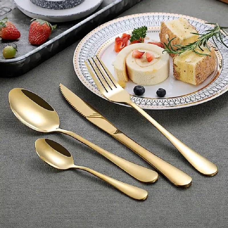 MOBDESK 40 Piece Gold Silverware Stainless Steel Flatware Set Modern Forks Spoons and Knives Eating Utensil Set for Service Home Kitchen Restaurant Mirror Polished Dishwasher Safe Cutlery - Image 3