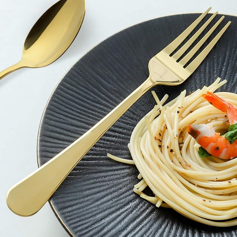 MOBDESK 40 Piece Gold Silverware Stainless Steel Flatware Set Modern Forks Spoons and Knives Eating Utensil Set for Service Home Kitchen Restaurant Mirror Polished Dishwasher Safe Cutlery - Image 5