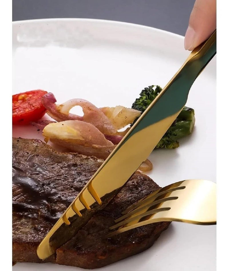 MOBDESK 40 Piece Gold Silverware Stainless Steel Flatware Set Modern Forks Spoons and Knives Eating Utensil Set for Service Home Kitchen Restaurant Mirror Polished Dishwasher Safe Cutlery - Image 4