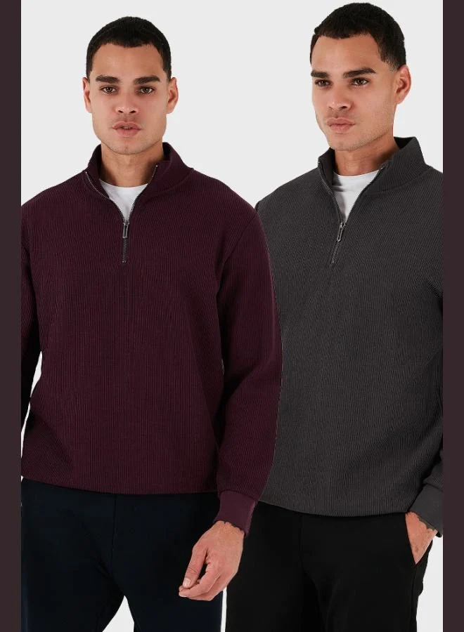 Buratti Cotton Regular Fit Half Zipper Stand Collar 2-Pack Sweat Men's SWEAT 5905716S2