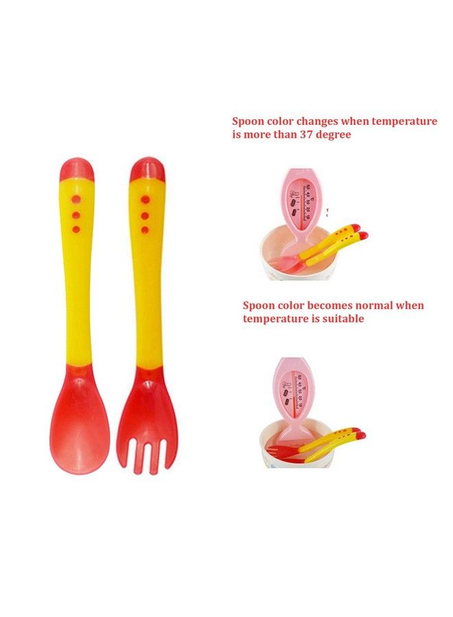 Safe-O-Kid مجموعة 2 ملاعق و 2 شوكات حساسة للحرارة بطرف سيليكون أحمر وأصفر عبوة من 2 - Image 4