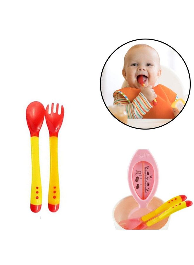 Safe-O-Kid مجموعة 2 ملاعق و 2 شوكات حساسة للحرارة بطرف سيليكون أحمر وأصفر عبوة من 2 - Image 3