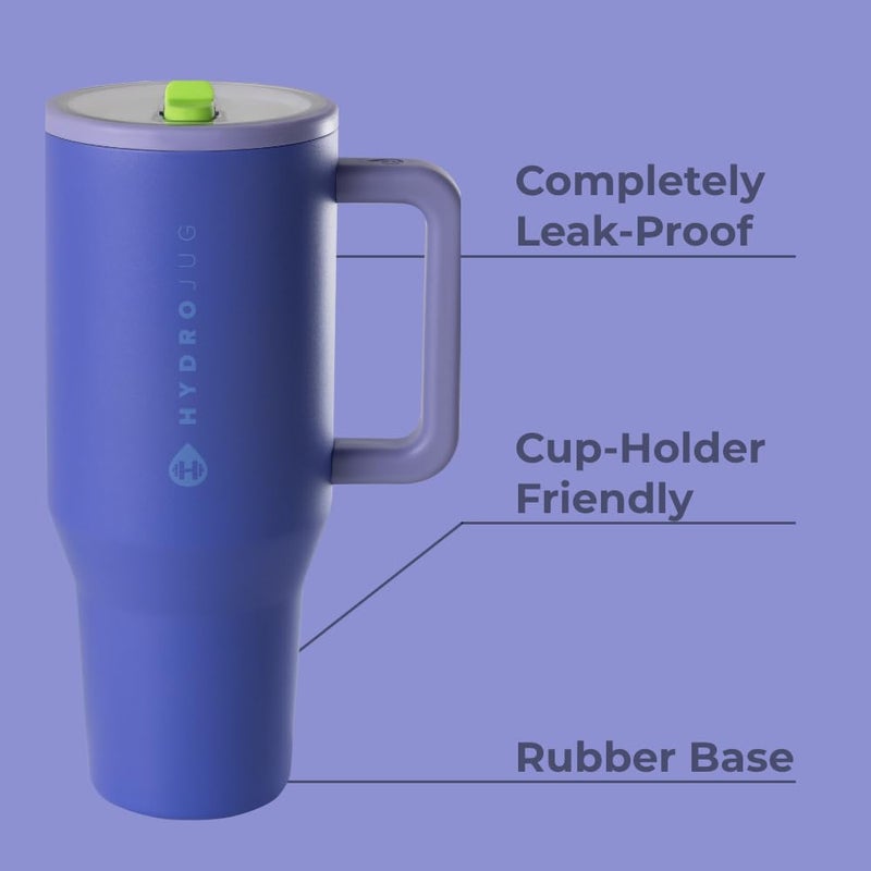 HydroJug Traveler - 40 oz Water Bottle with Handle & Flip Straw - Fits in Cup Holder, Leak Resistant Tumbler-Reusable Insulated Stainless Steel & Rubber Base - Gifts for Women & Men, Lime Rickey - Image 2