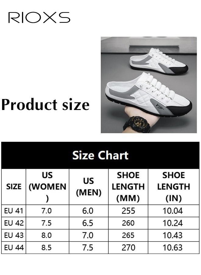 RIOXS Men's Mules Clog Slippers, Fashion Casual Slip On Loafers, Handmade Leather Slippers, Comfy Soft Flat Mules for Men, Lightweight Walking Slides, Backless Penny Shoes for Male, Clogs Mules for Office Business Travel, Semi Slippers White Mule - Image 5