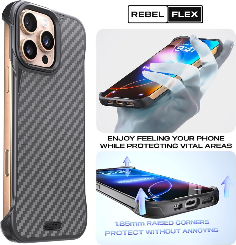 Rebel Case for iPhone 16 Pro Max [Flex Series] Exposed Sides for Comfort, Aramid Fiber, Strong MagSafe Compatible, Shockproof, Metal Lens, Protective Frameless Design, 6.9 Inch Phone 2024 (Flex) - Image 2