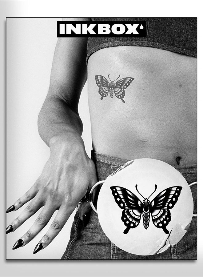 inkbox Inkbox Temporary Tattoos, Semi-Permanent Tattoo, One Premium Easy Long Lasting, Water-Resistant Temp Tattoo with For Now Ink - Lasts 1-2 Weeks, Butterfly Tattoo, 3 x 3 in, Fluttery  - Image 1