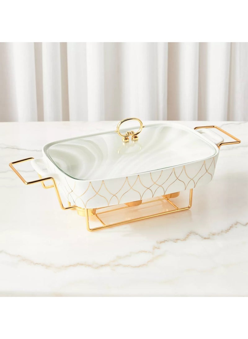 Home Center Ramadan Special Hikayat Food Warmer - Modern Porcelain Food Safe Warmer with Holder Stand 3.1 L  - Image 1