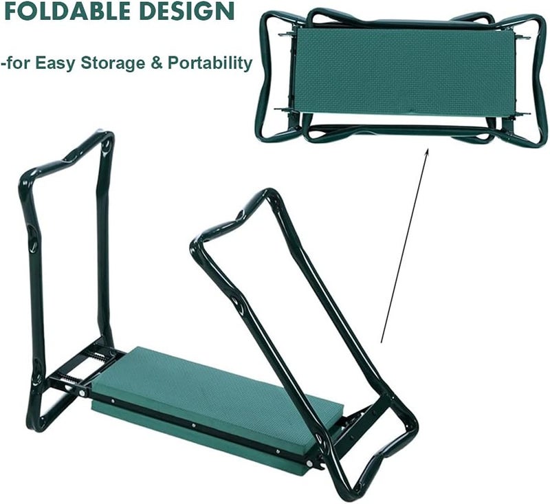 Bahels Metal Folding Garden Stools, Garden Kneeling Chairs and Chairs with Tool Bags, Kneeling Mats, Gardening Supplies, Easy to Carry, 150Kg Load-Bearing - Image 2