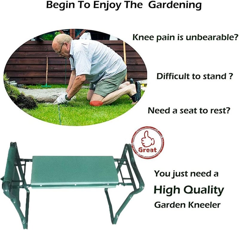 Bahels Metal Folding Garden Stools, Garden Kneeling Chairs and Chairs with Tool Bags, Kneeling Mats, Gardening Supplies, Easy to Carry, 150Kg Load-Bearing - Image 1