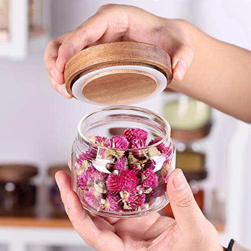 Tzerotone 8 Pcs Spice Containers - 8.5oz Glass Spice Jars With Acacia Airtight Lid and Labels - Stackable Empty Round Spice Bottles for kitchen Seasoning, coffee bean, tea, suger, herbs - Image 4
