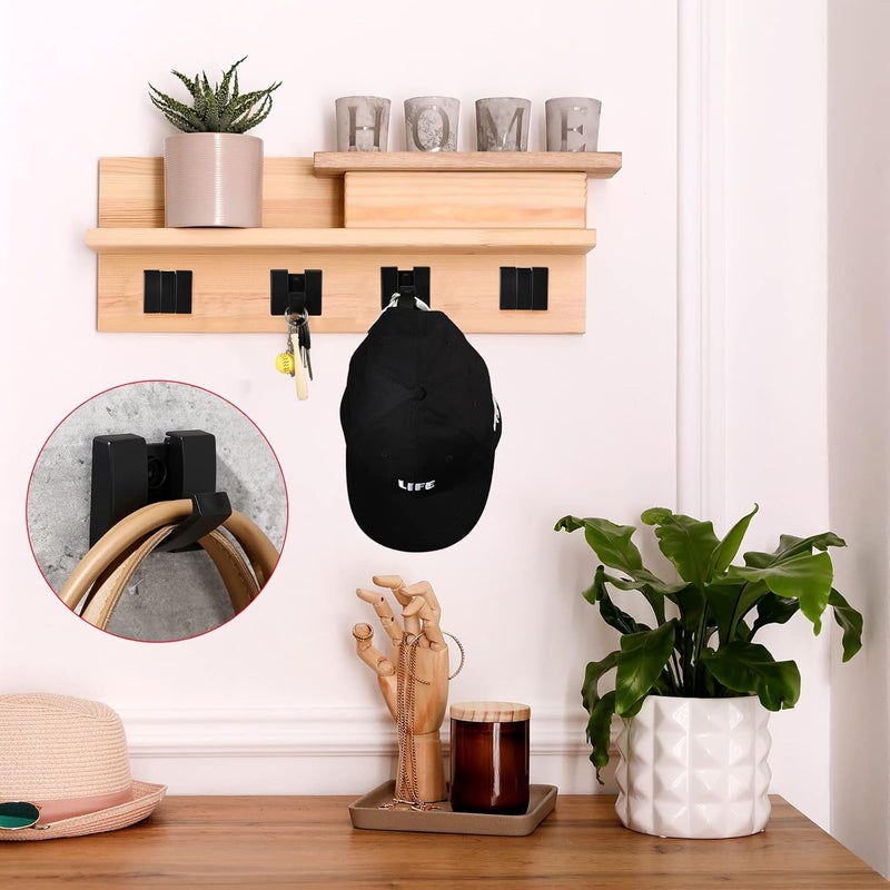 Queekay 4 Pcs Folding Hideaway Coat Hooks Heavy Duty Wall Towel Hooks for Bathrooms Retractable Coat Space Aluminum Wall Hanging Holder for Closet Scarf Hat Robe Key Purse BagBlack - Image 3