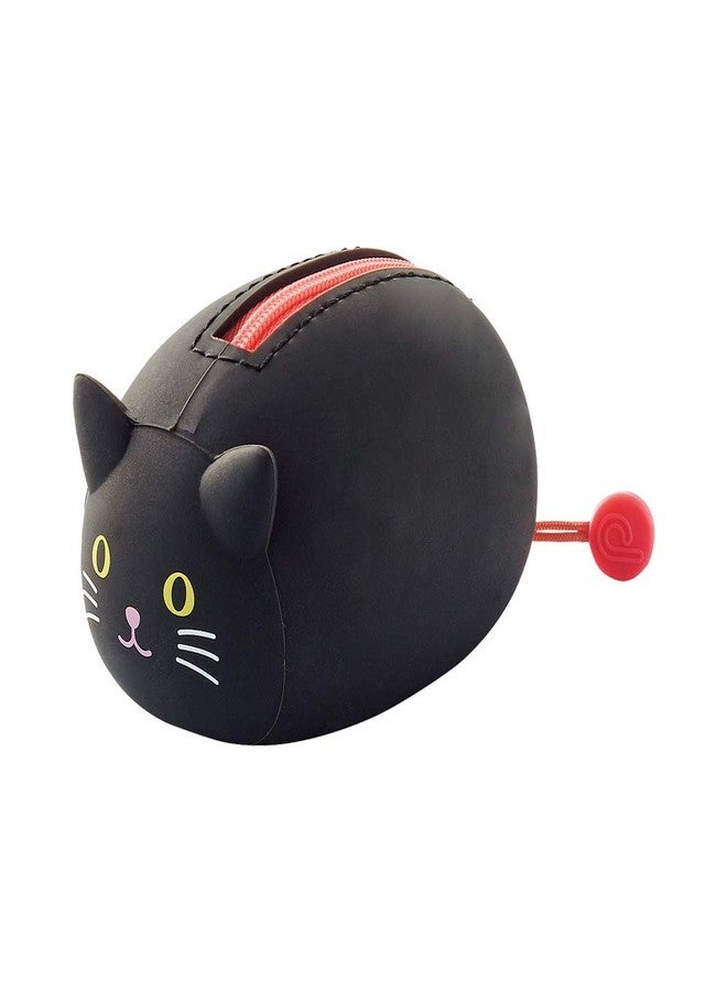 LIHIT LAB PuniLabo Mini Zipper Pouch, Horizontal, 2.2" x 2.7", Black Cat (A7780-3) - Image 1