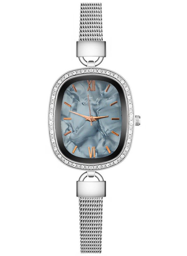 Women's watch with diamond, fine mesh bracelet, quartz women's watch, personalized mother-of-pearl oval watch  - Image 1