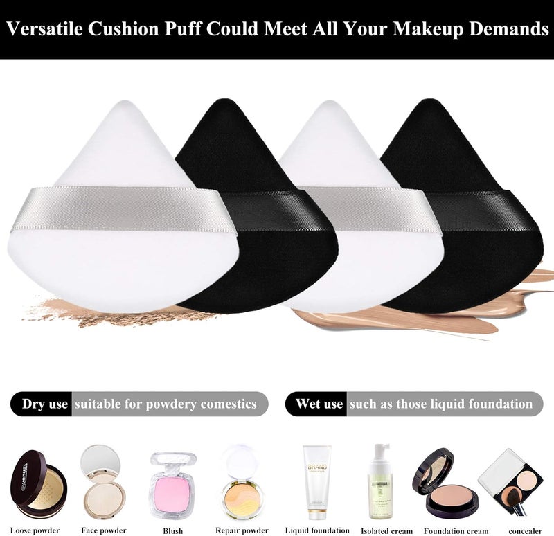 Maitys 12 Pieces Powder Puff Triangle Face Makeup Cosmetic for Loose Powder Soft Body Washable Reusable Foundation Sponge Mineral Wet Dry Makeup Tool(Black, White, Small) - Image 2