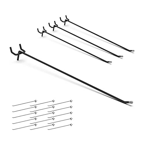 HUHOLE 25 Pack Black Pegboard Hooks 12 Inch – Heavy Duty Metal L-Hooks for 1/4" Peg Board – Garage Tool Organizer, Retail Display & Craft Storage Hangers (30lbs Capacity) - Image 1