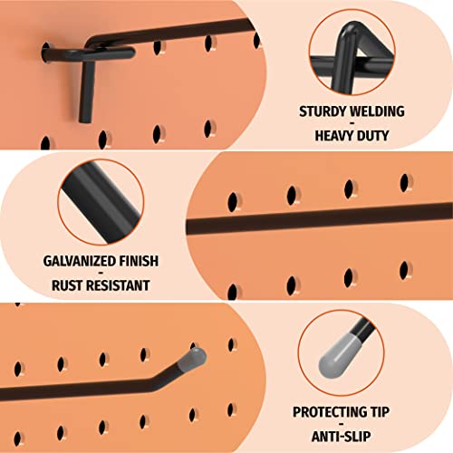 HUHOLE 25 Pack Black Pegboard Hooks 12 Inch – Heavy Duty Metal L-Hooks for 1/4" Peg Board – Garage Tool Organizer, Retail Display & Craft Storage Hangers (30lbs Capacity) - Image 3