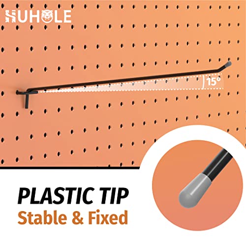 HUHOLE 25 Pack Black Pegboard Hooks 12 Inch – Heavy Duty Metal L-Hooks for 1/4" Peg Board – Garage Tool Organizer, Retail Display & Craft Storage Hangers (30lbs Capacity) - Image 2