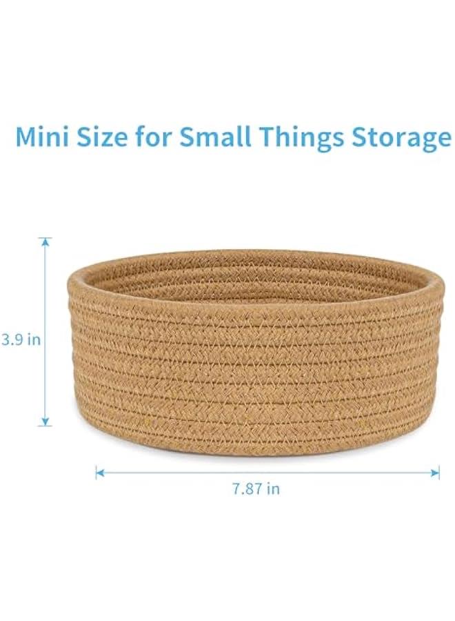Arabest Small Woven Basket, Empty Tiny Shallow Storage Basket, Mini Cotton Rope Baskets, Round Decorative Hamper, Basket Storage Bins for Toys, Spa, Socks, Nursery, Living Room- Brown  - Image 2