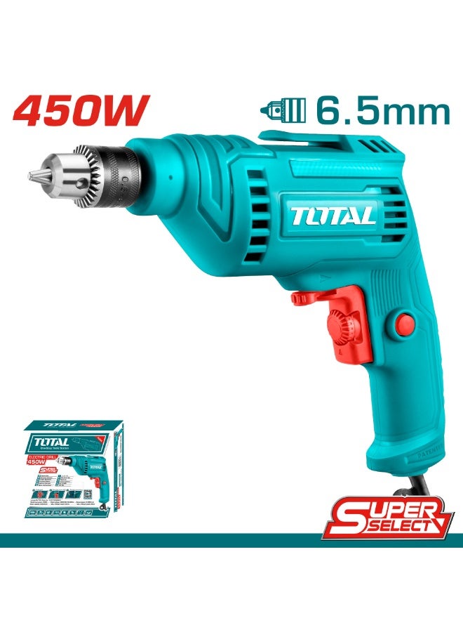 TOTAL TD45656 Corded Electric Drill 450W, 6.5mm Drilling Capacity, Variable Speed up to 4300 RPM, Forward and Reverse Function, 220–240V - Image 1