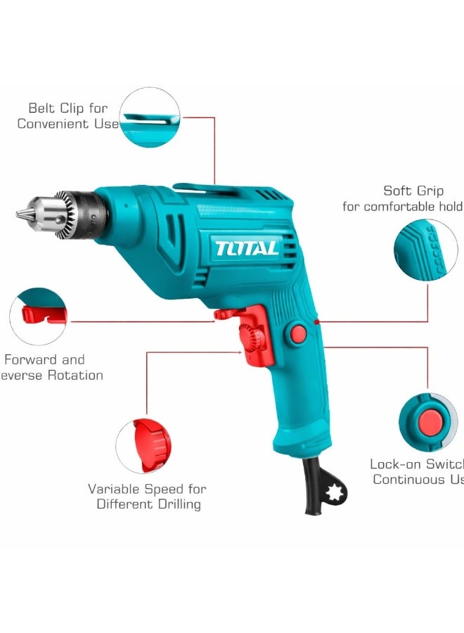 TOTAL TD45656 Corded Electric Drill 450W, 6.5mm Drilling Capacity, Variable Speed up to 4300 RPM, Forward and Reverse Function, 220–240V - Image 4