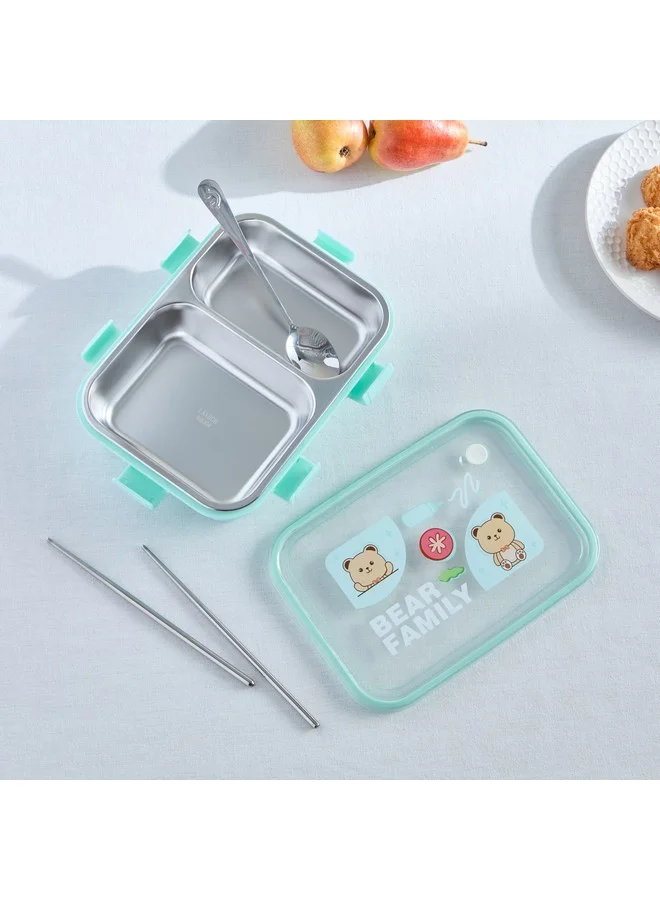 Home Box Neo Bear 3-Piece Family 2-Grid Stainless Steel Lunch Box Set 800 ml