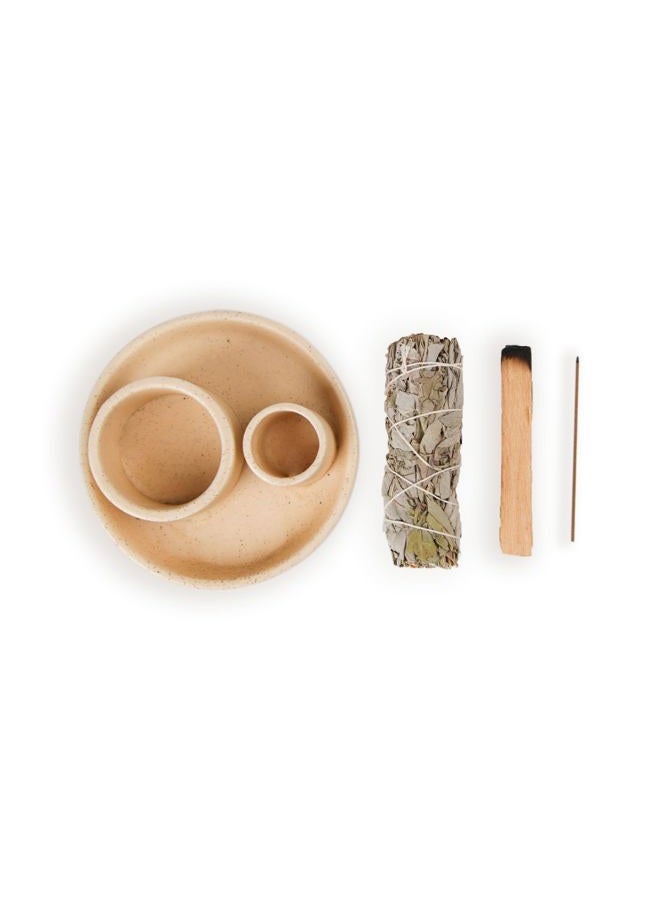 Fancy Lemon 4 in 1 Incense Holder, Ceramic Incense Stick and Palo Santo Holder,Sage Holder for Burning- 4.25" Ceramic Ash Catcher Tray for Meditation and Yoga Room (Sand) - Image 2