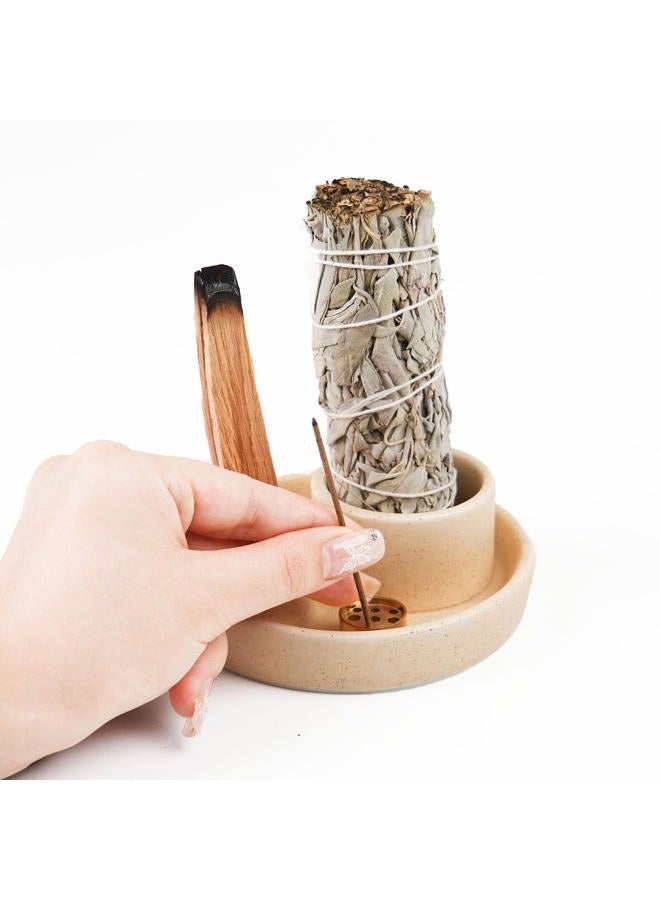 Fancy Lemon 4 in 1 Incense Holder, Ceramic Incense Stick and Palo Santo Holder,Sage Holder for Burning- 4.25" Ceramic Ash Catcher Tray for Meditation and Yoga Room (Sand) - Image 5